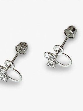 14K White Gold Mouse Stud Earrings | Cute Animal Jewelry By Tehrani Jewelry
